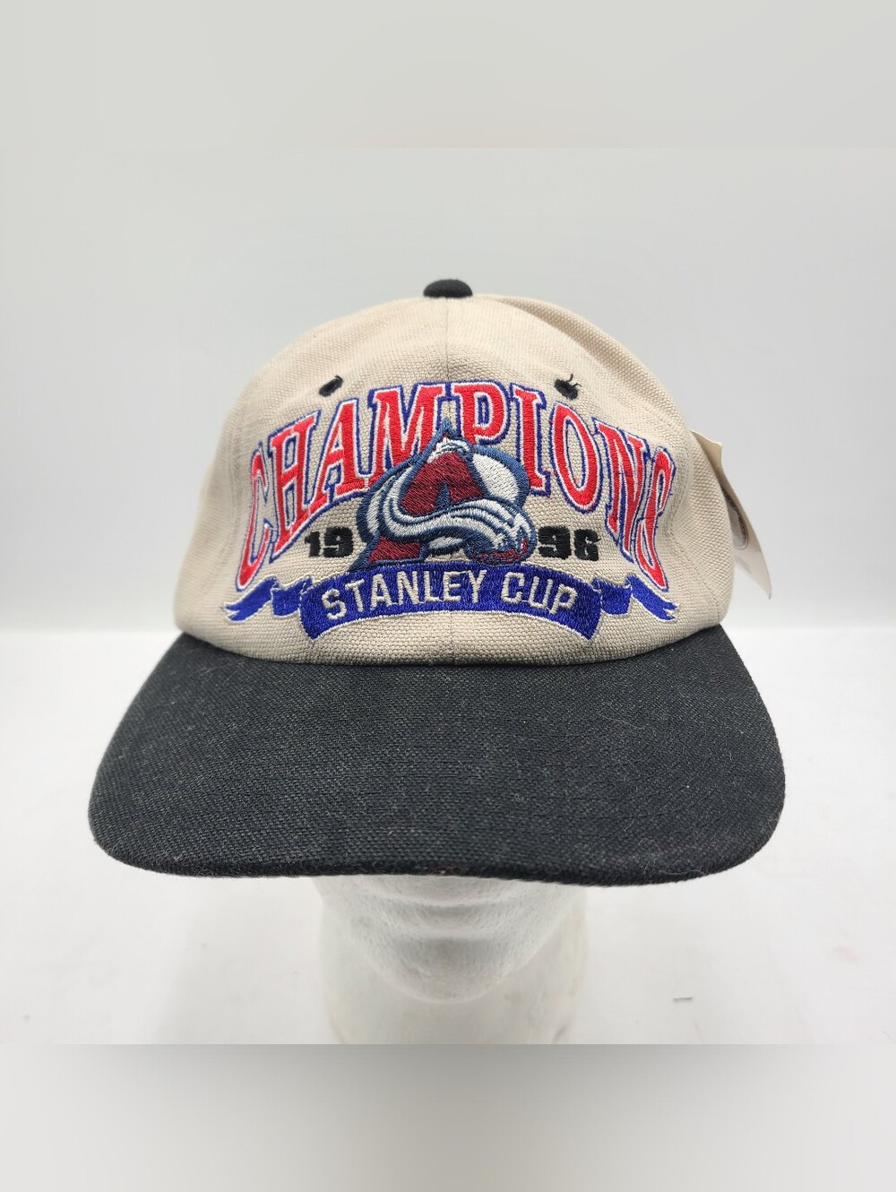 B55 Vintage American Needle NHL Colorado Avalanch Hockey Hat Tan 96 Champions